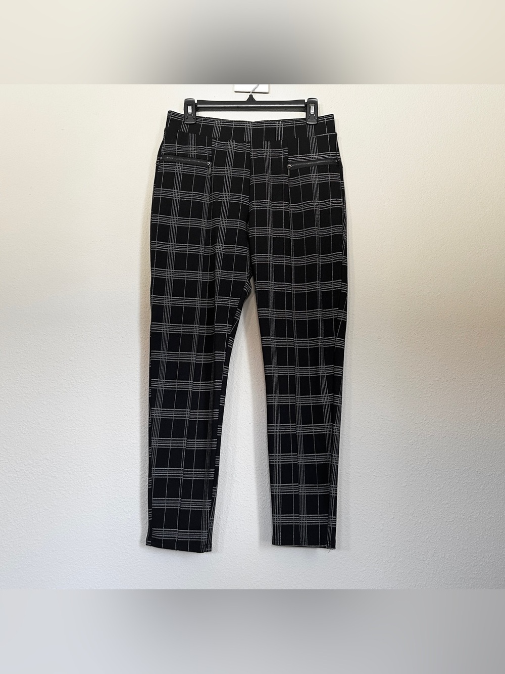 Petite Large Black Plaid Dress Pants Slim Fit